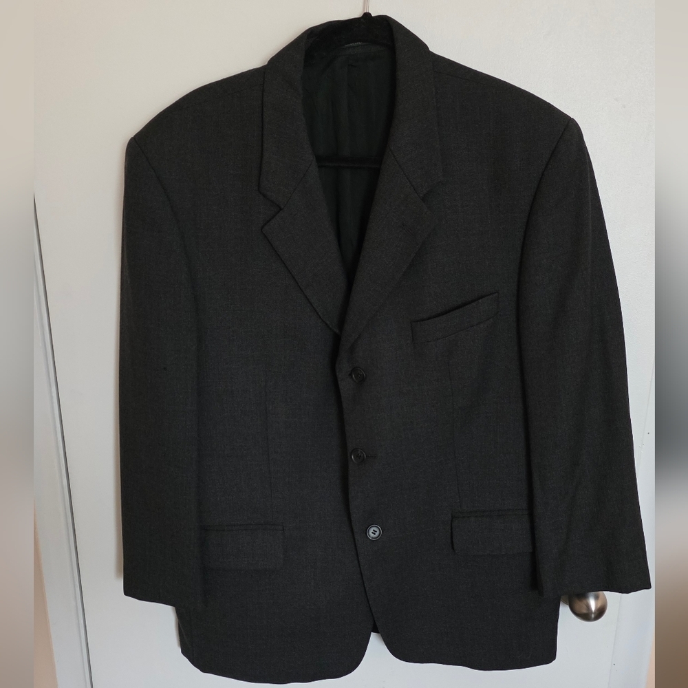 Joseph Feiss International Grey Pure Wool 3 Button Blazer Jacket 44R Preppy Y2K
